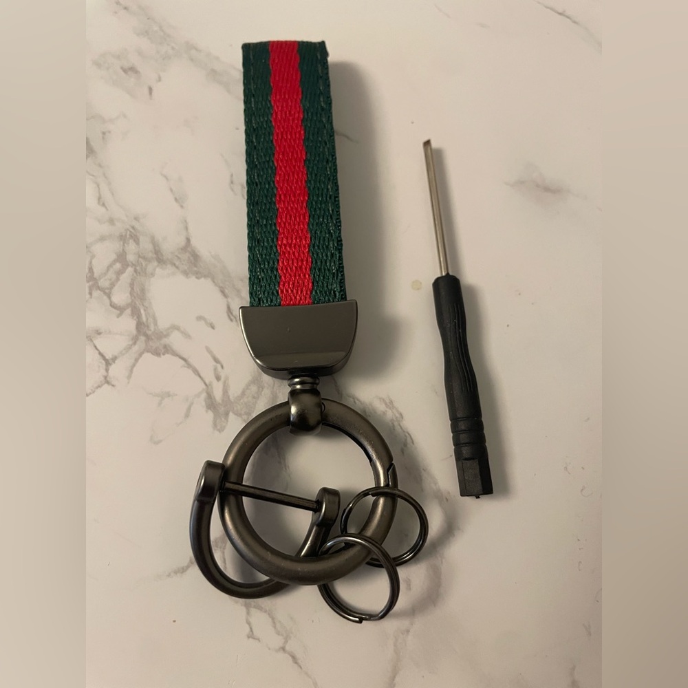 Green and Red Keychain with Screwdriver